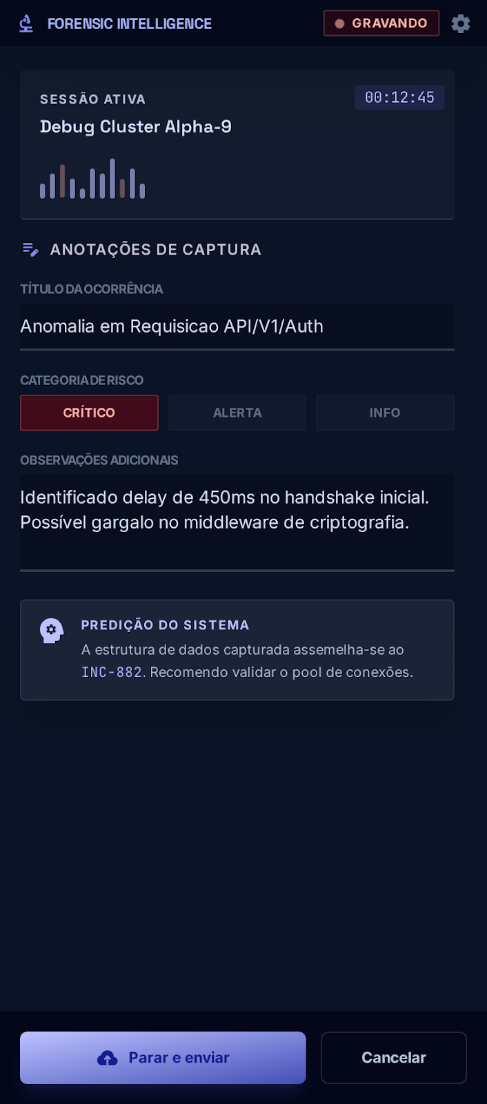Popup da extensão durante captura ativa